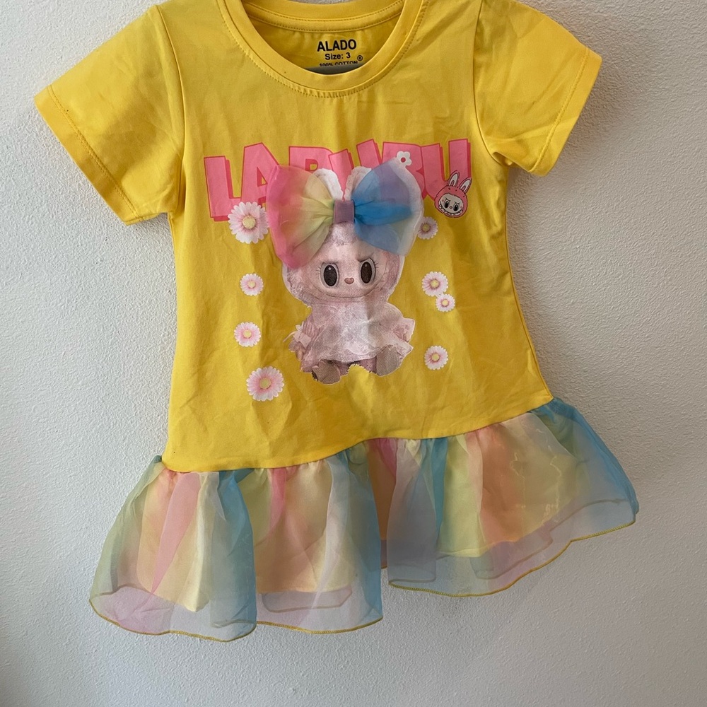 Labubu Yellow Dress With Rainbow Tutu Size 3